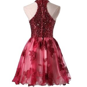 Beaded Lace Gem Stone Prom Racerback Party Rave Glam Dress Womens M RP $189